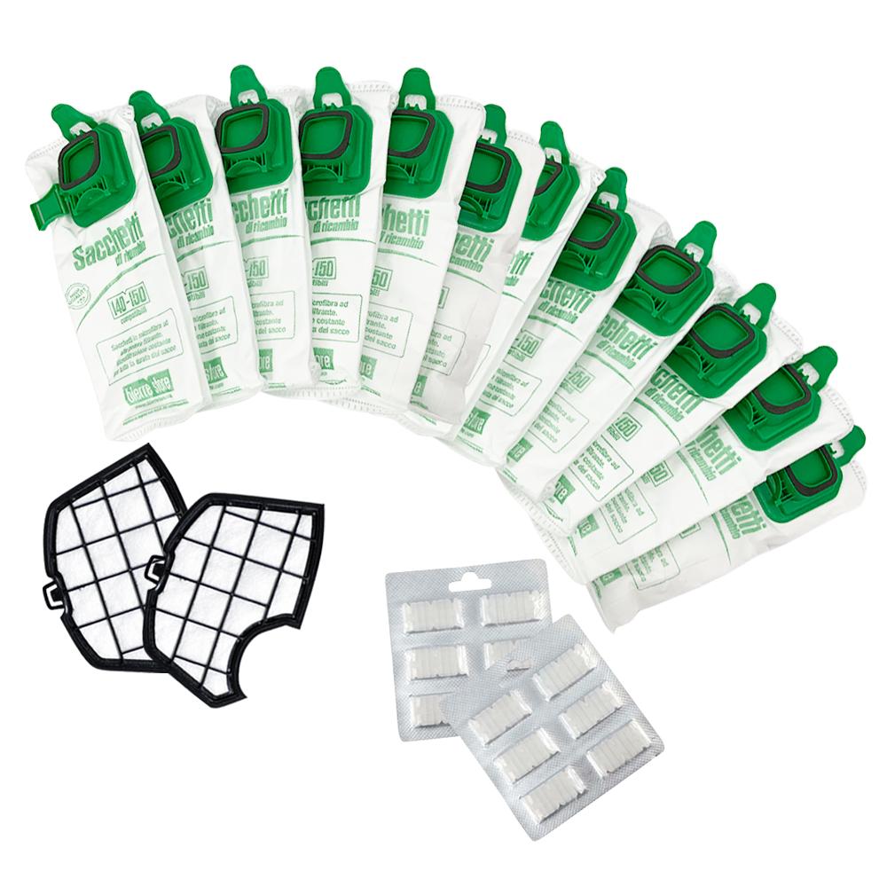 kit 12 sacchetti folletto vk140 vk150 compatibili, filtri e profumi 