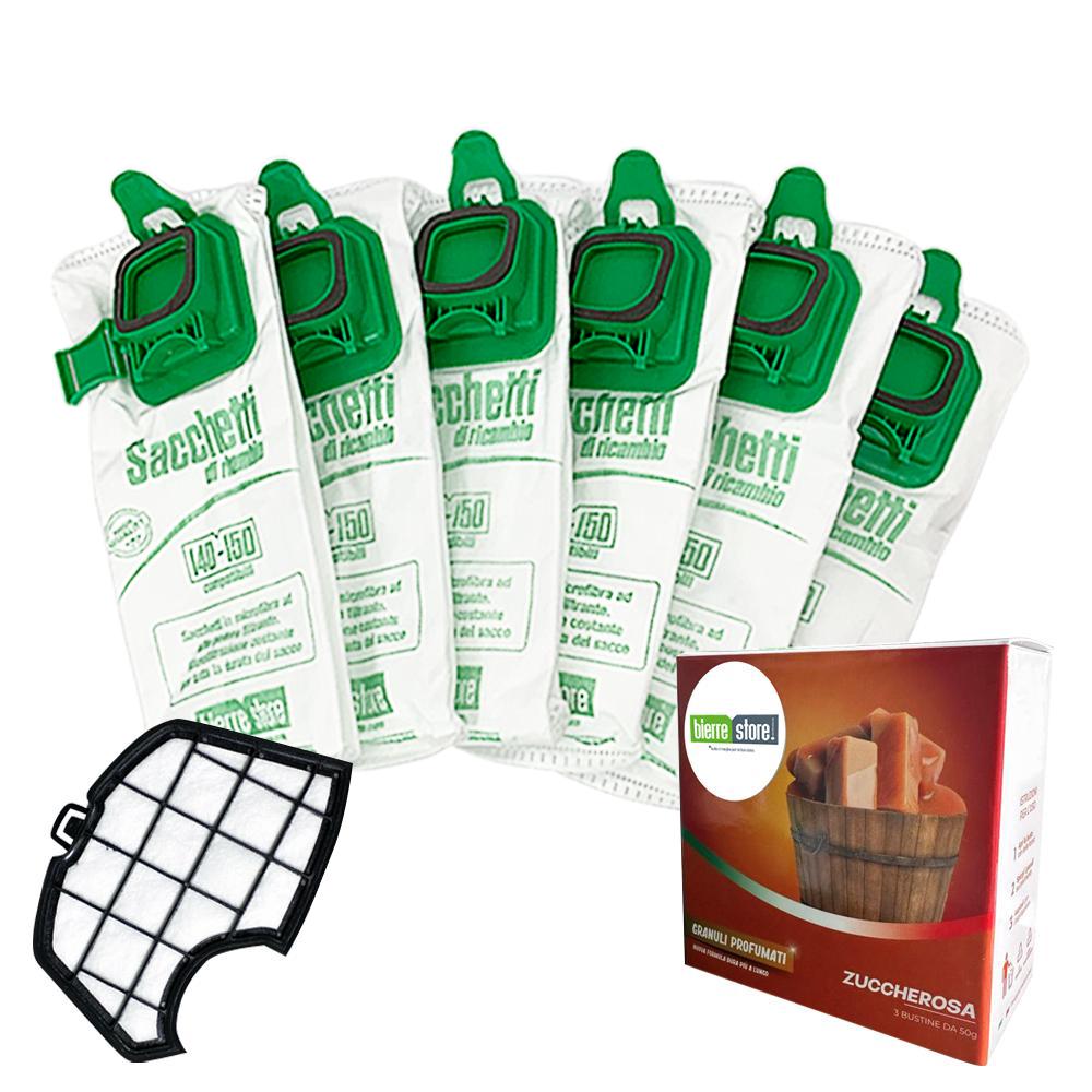 bierre store sacchetti folletto vk 140 vk 150 6pz + granuli profumati zuccherosa + filtri compatibili - foto 1