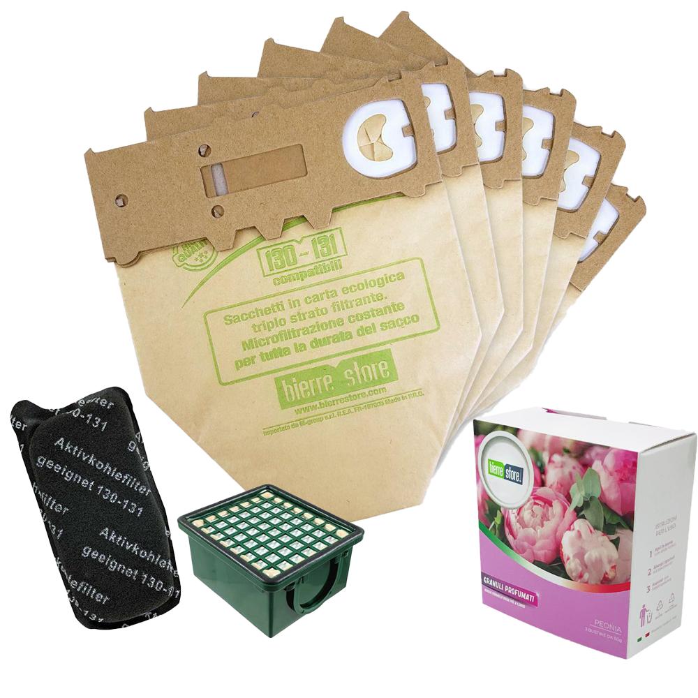bierre store kit sacchetti folletto vk 130 - 131 6 pz + granuli peonia + filtri compatibili - foto 1